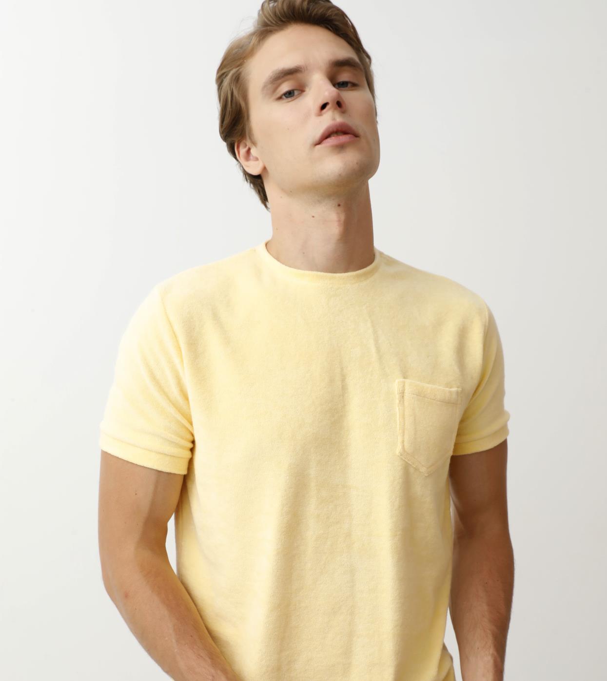 Limon Sarısı Bisiklet Yaka Havlu Kumaş Erkek Tshirt | Nors