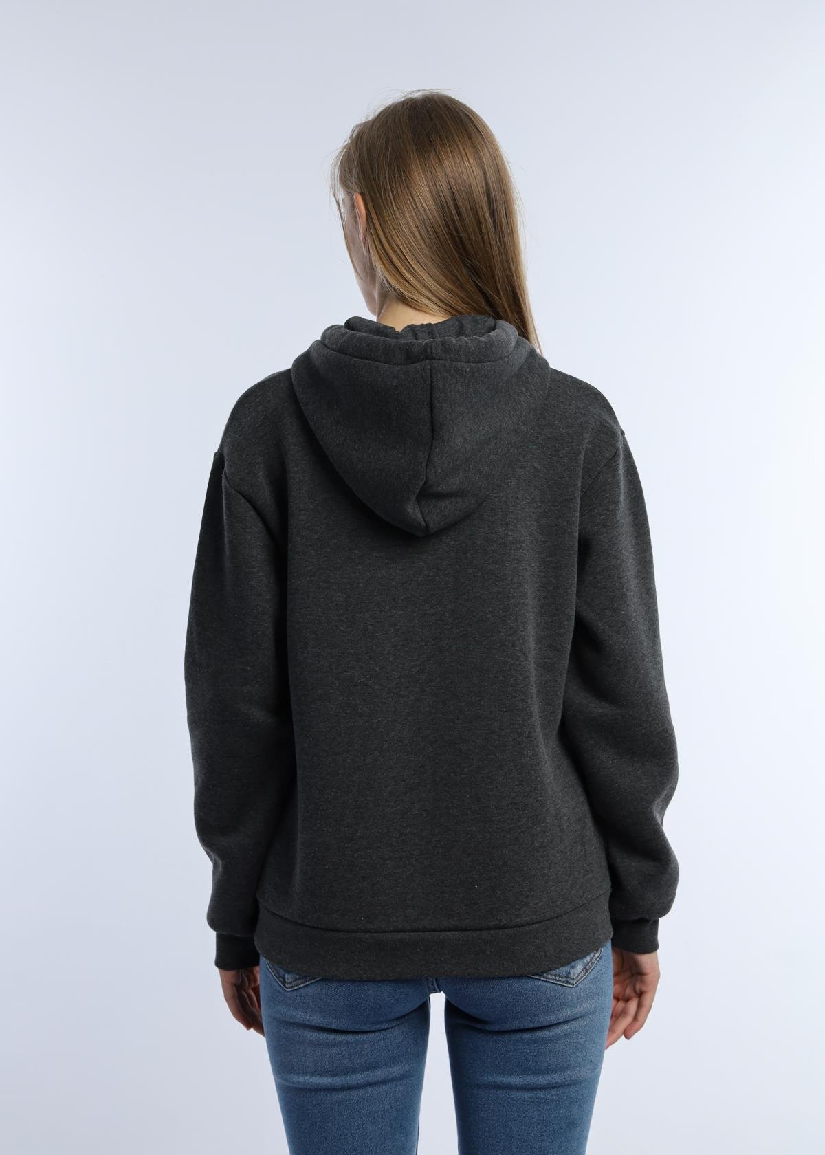 Kadin Kalp Nakışlı 3 İplik Sweatshirt Antrasit Melanj