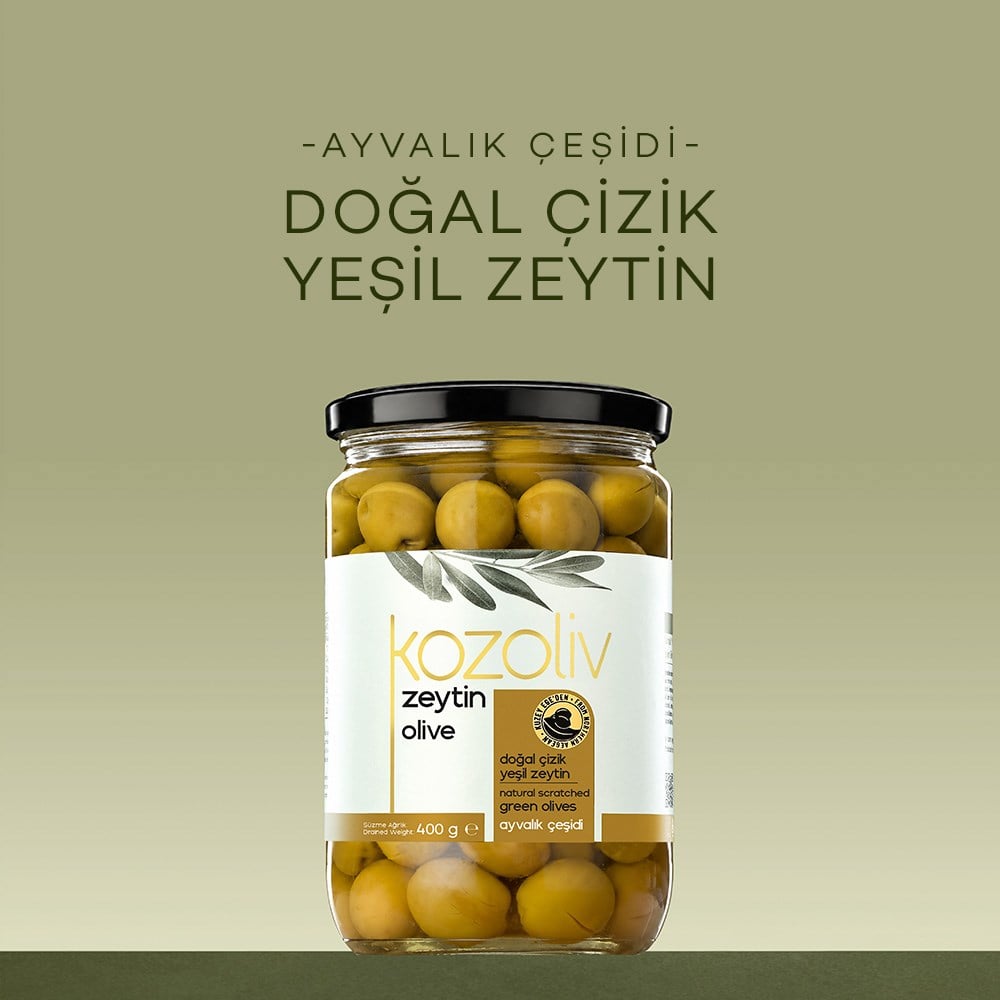 Doğal Ayvalık Çeşidi Çizik Yeşil Zeytin 400 gr Cam Kavanoz Yeşil Zeytin