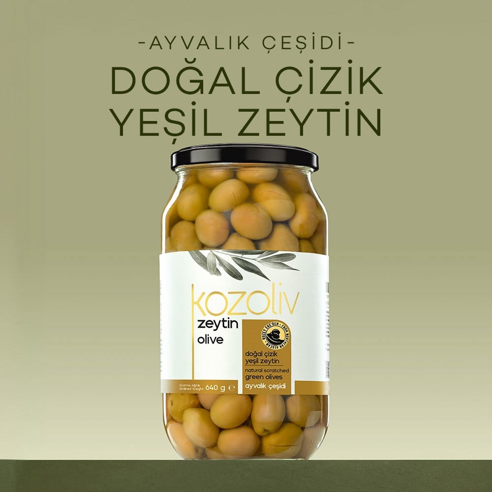 Doğal Ayvalık Çeşidi Çizik Yeşil Zeytin 640 gr Cam Kavanoz Yeşil Zeytin
