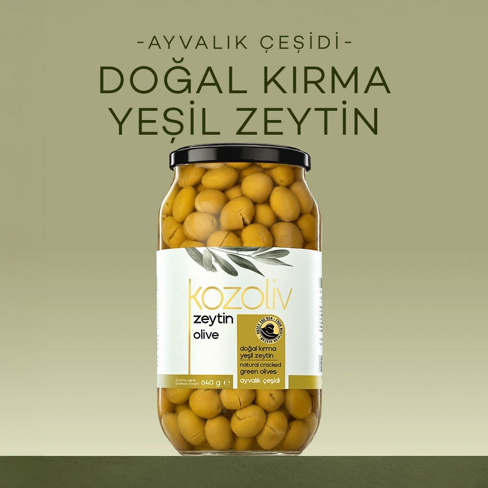 Doğal Ayvalık Çeşidi Kırma Yeşil Zeytin 640 gr Cam Kavanoz Yeşil Zeytin