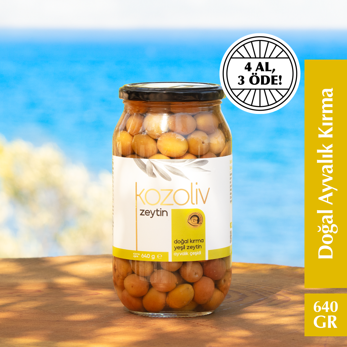 Doğal Ayvalık Çeşidi Kırma Yeşil Zeytin 640 gr Cam Kavanoz Satın