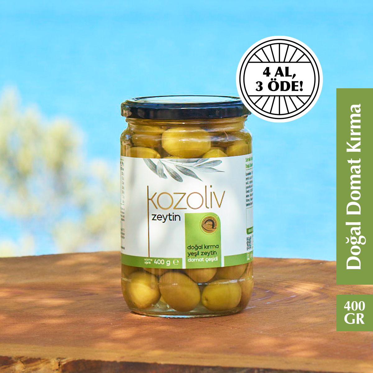 Doğal Domat Çeşidi Kırma Yeşil Zeytin 400 gr Yeşil Zeytin