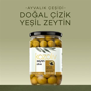 Doğal Ayvalık Çeşidi Çizik Yeşil Zeytin 400 gr Cam Kavanoz Yeşil Zeytin