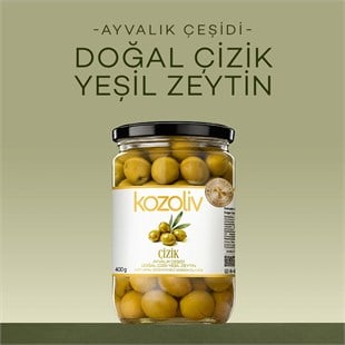 Doğal Ayvalık Çeşidi Çizik Yeşil Zeytin 400 gr Cam Kavanoz Yeşil Zeytin