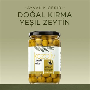 Doğal Ayvalık Çeşidi Kırma Yeşil Zeytin 400 gr Cam Kavanoz Yeşil Zeytin