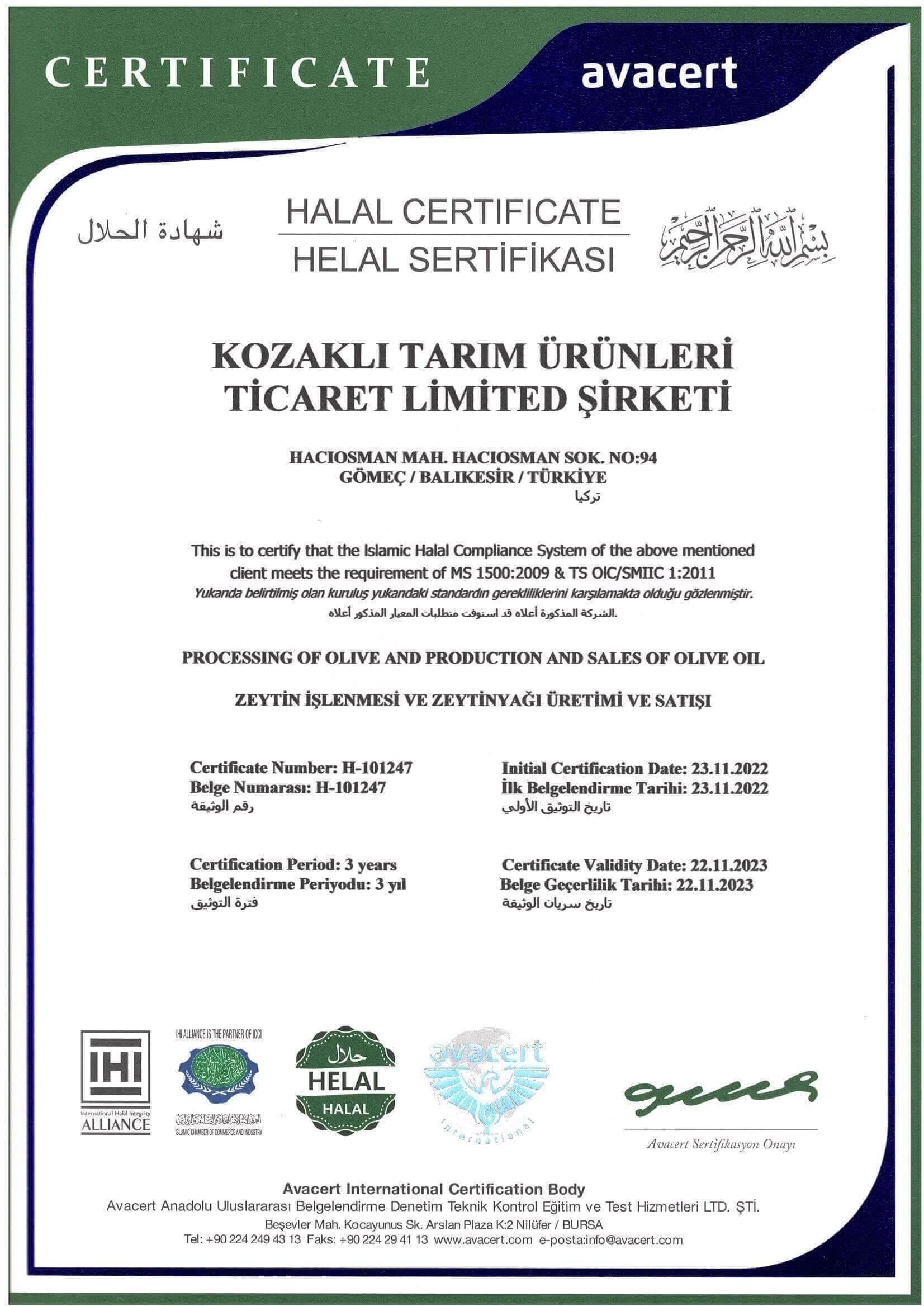 Kozaklı Tarım Helal Belgesi