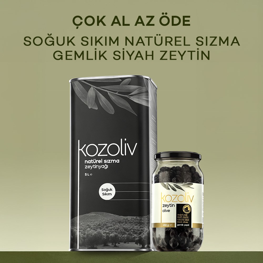 Soğuk Sıkım Natürel Sızma Zeytinyağı 5 LT + Doğal Gemlik Çeşidi Yağlı Siyah Zeytin 650 gr Zeytinyağı