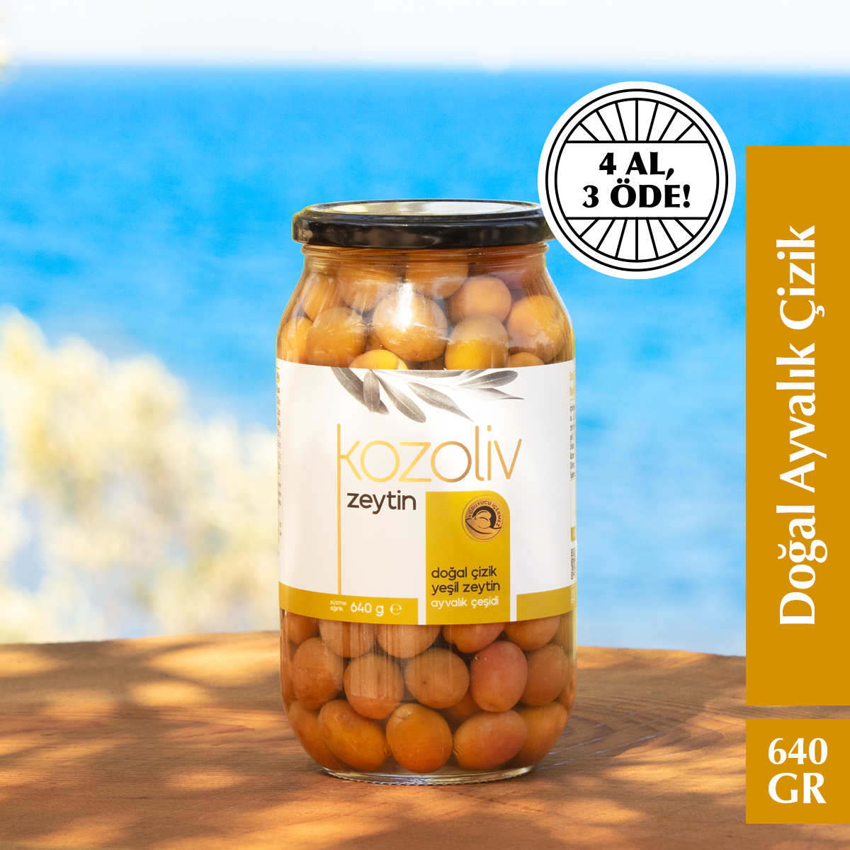 Doğal Ayvalık Çeşidi Çizik Yeşil Zeytin 640 gr Cam Kavanoz Yeşil Zeytin