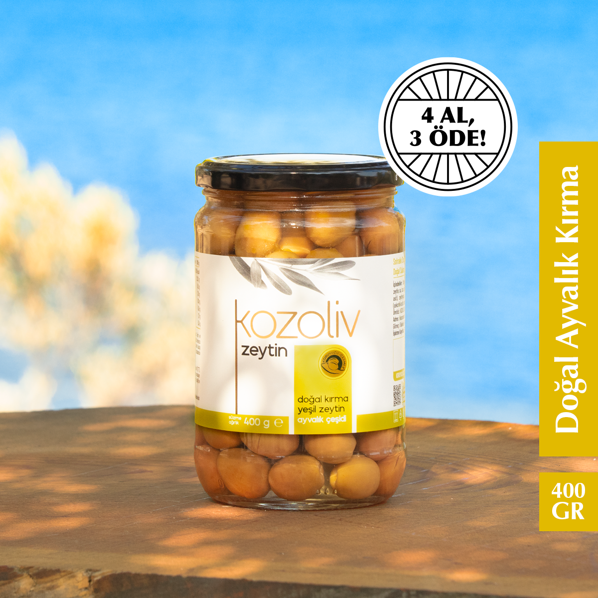 Doğal Ayvalık Çeşidi Kırma Yeşil Zeytin 400 gr Cam Kavanoz Yeşil Zeytin