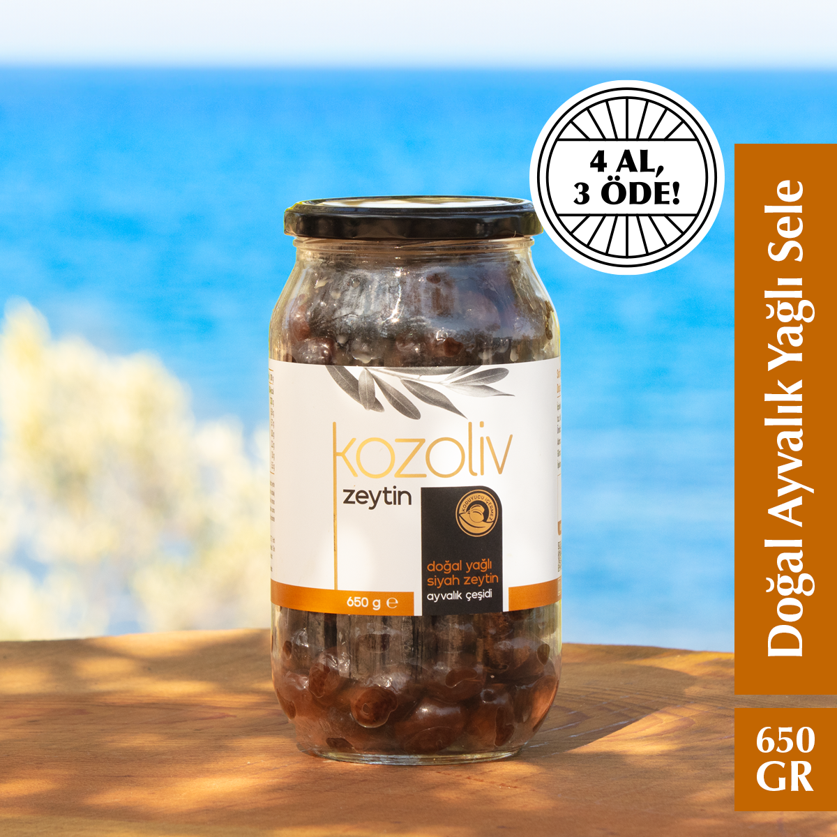 Doğal Ayvalık Çeşidi Yağlı Sele Siyah Zeytin 650 gr Cam Kavanoz Siyah Zeytin