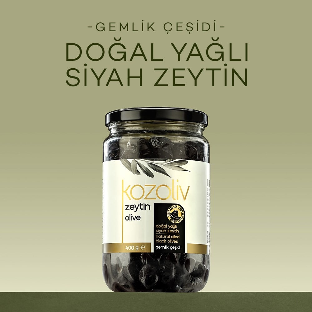 Doğal Gemlik Çeşidi Yağlı Siyah Zeytin 400 gr Cam Kavanoz Siyah Zeytin