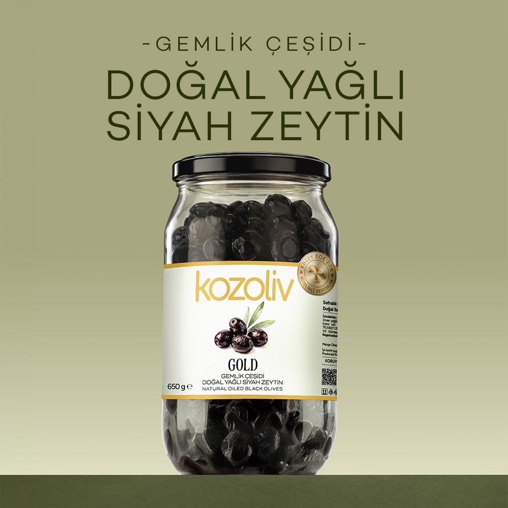 Natural Gemlik Variety Oily Black Olives 650 gr Glass Jar Black Olives