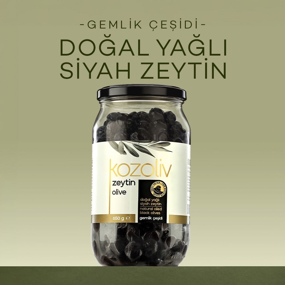 Doğal Gemlik Çeşidi Yağlı Siyah Zeytin 650 gr Cam Kavanoz Siyah Zeytin