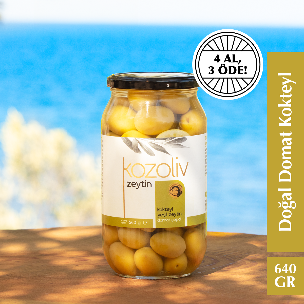 Domat Çeşidi Bütün Yeşil Zeytin (Kokteyl) 640 gr Cam Kavanoz Yeşil Zeytin