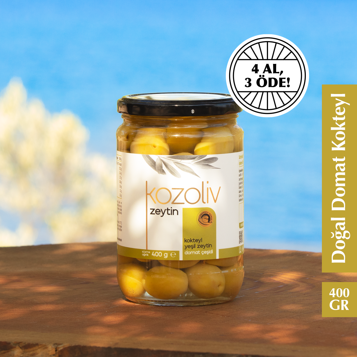 Domat Çeşidi Bütün Yeşil Zeytin (Kokteyl) 400 gr Cam Kavanoz Yeşil Zeytin