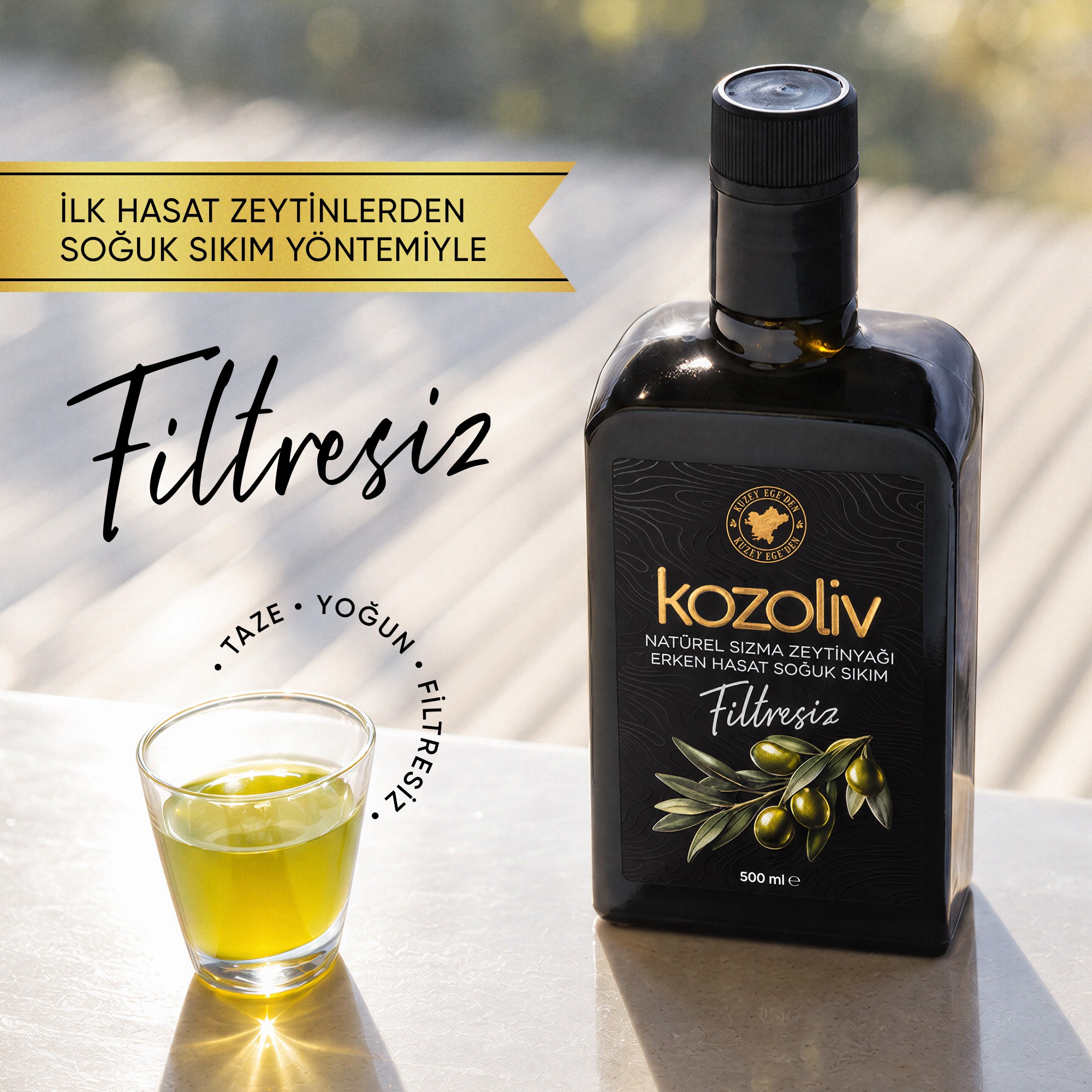 Filtresiz Yeni Mahsul Erken Hasat Natürel Sızma Soğuk Sıkım Zeytinyağı 500 ml 2026-2027 Sezon Soğuk Sıkım Natürel Sızma Zeytinyağı