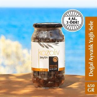 Doğal Ayvalık Çeşidi Yağlı Sele Siyah Zeytin 650 gr Cam Kavanoz