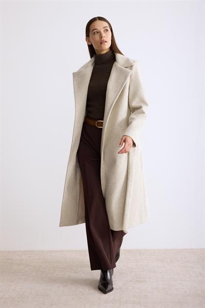 Astarlı Ara Boy Kaşe Kaban Bej