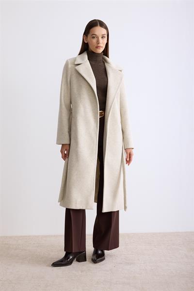 Astarlı Ara Boy Kaşe Kaban Bej