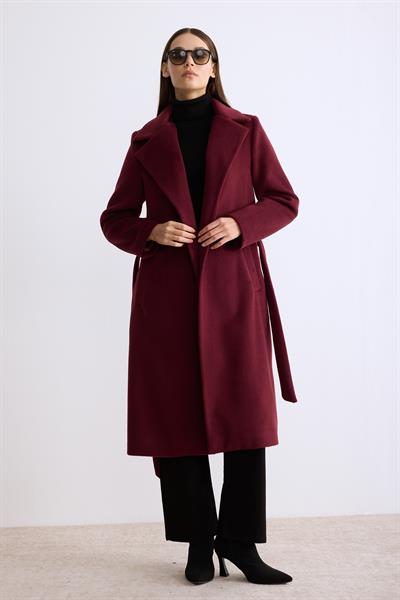 Astarlı Ara Boy Kaşe Kaban Bordo