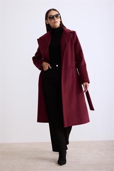 Astarlı Ara Boy Kaşe Kaban Bordo