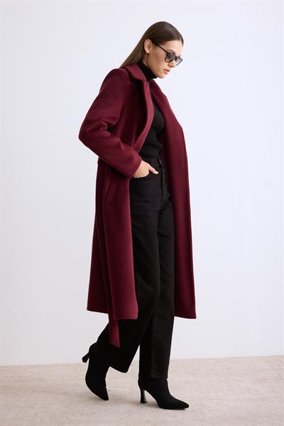 Astarlı Ara Boy Kaşe Kaban Bordo