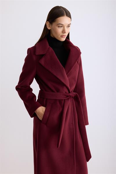 Astarlı Ara Boy Kaşe Kaban Bordo