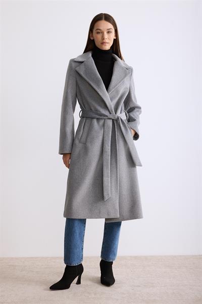 Astarlı Ara Boy Kaşe Kaban Gri