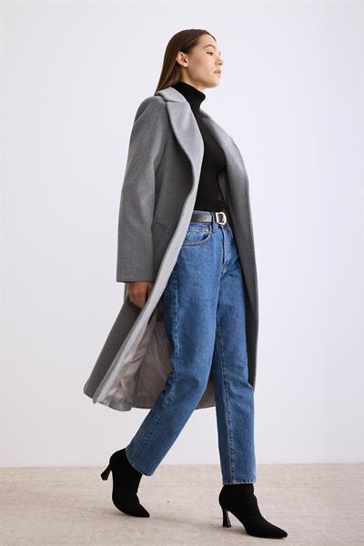 Astarlı Ara Boy Kaşe Kaban Gri