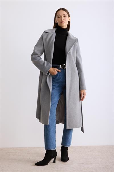 Astarlı Ara Boy Kaşe Kaban Gri