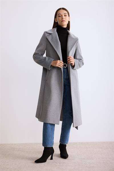 Astarlı Ara Boy Kaşe Kaban Gri