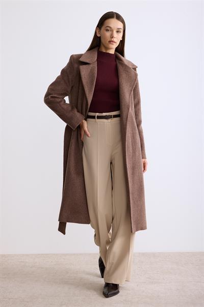 Astarlı Ara Boy Kaşe Kaban Orta Kahverengi