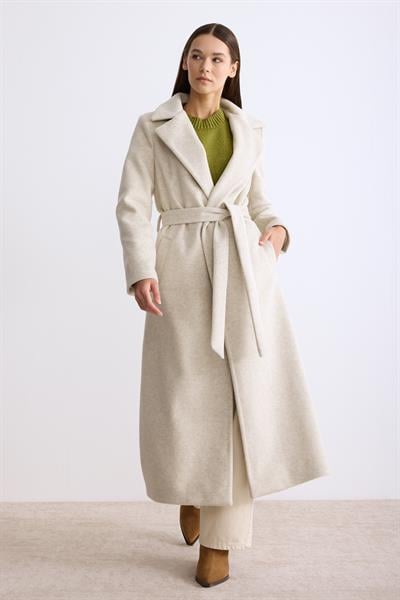 Astarlı Uzun Kaşe Kaban Bej