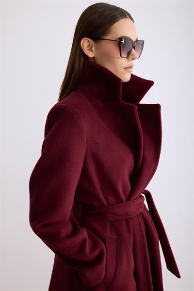 Astarlı Uzun Kaşe Kaban Bordo