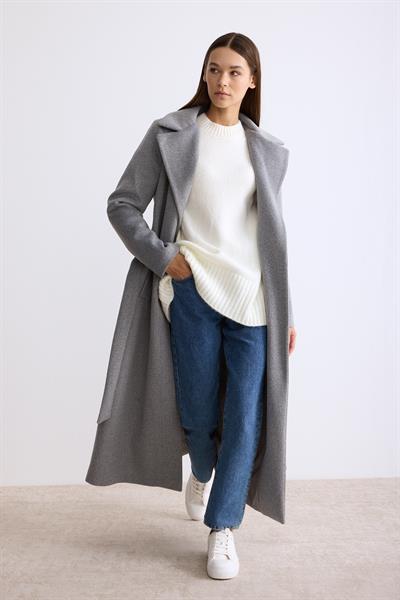 Astarlı Uzun Kaşe Kaban Gri