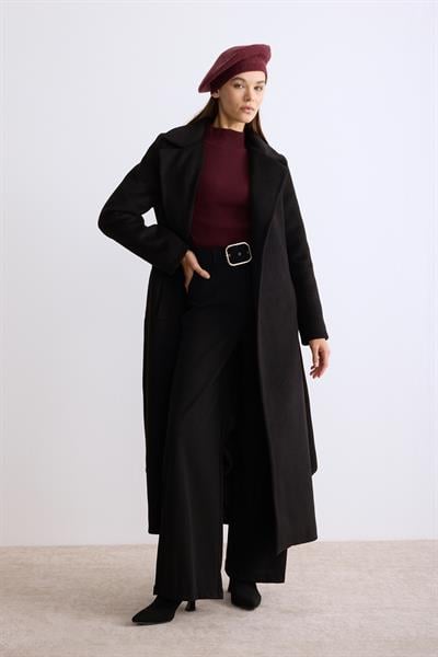 Astarlı Uzun Kaşe Kaban Siyah