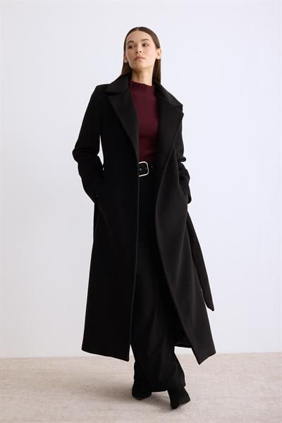 Astarlı Uzun Kaşe Kaban Siyah