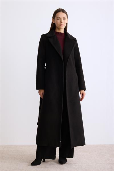 Astarlı Uzun Kaşe Kaban Siyah