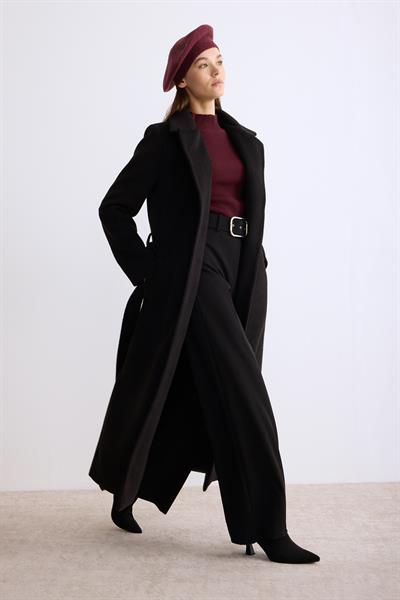 Astarlı Uzun Kaşe Kaban Siyah