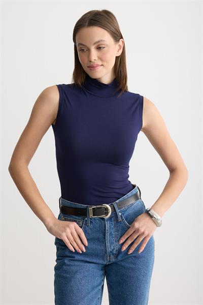 Balıkçı Yaka Sıfır Kol Penye Body Lacivert