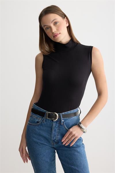 Balıkçı Yaka Sıfır Kol Penye Body Siyah