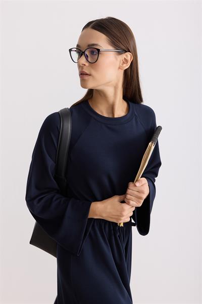 Belden Büzgü Bağlamalı Oversize Elbise Lacivert