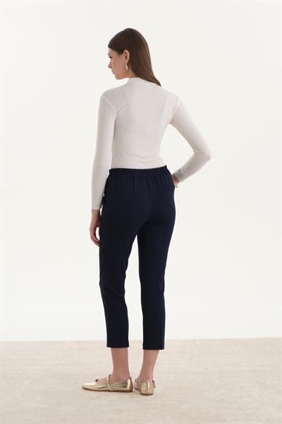 Beli Lastikli Kalem Pantolon Lacivert