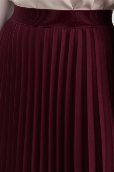 Beli lastikli Pliseli Etek Bordo