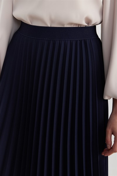 Beli lastikli Pliseli Etek Lacivert