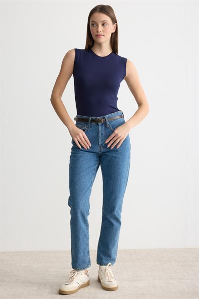 Bisiklet Yaka Sıfır Kol Penye Body Lacivert