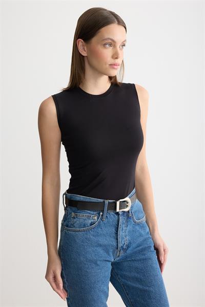 Bisiklet Yaka Sıfır Kol Penye Body Siyah