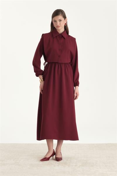 Crop Yelekli Elbise Bordo