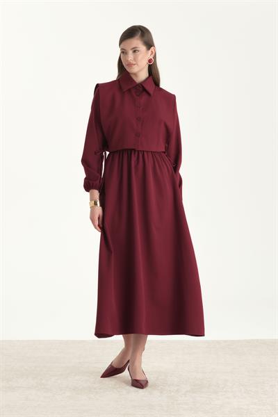 Crop Yelekli Elbise Bordo